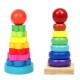 Custom Educational Colorful Rainbow Tower Stacking Ring Toy Kids Wooden Tower Of Hanoi Puzzle Game