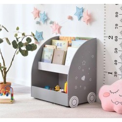 2024 Best popular children furniture kids wooden bookcase with wheel